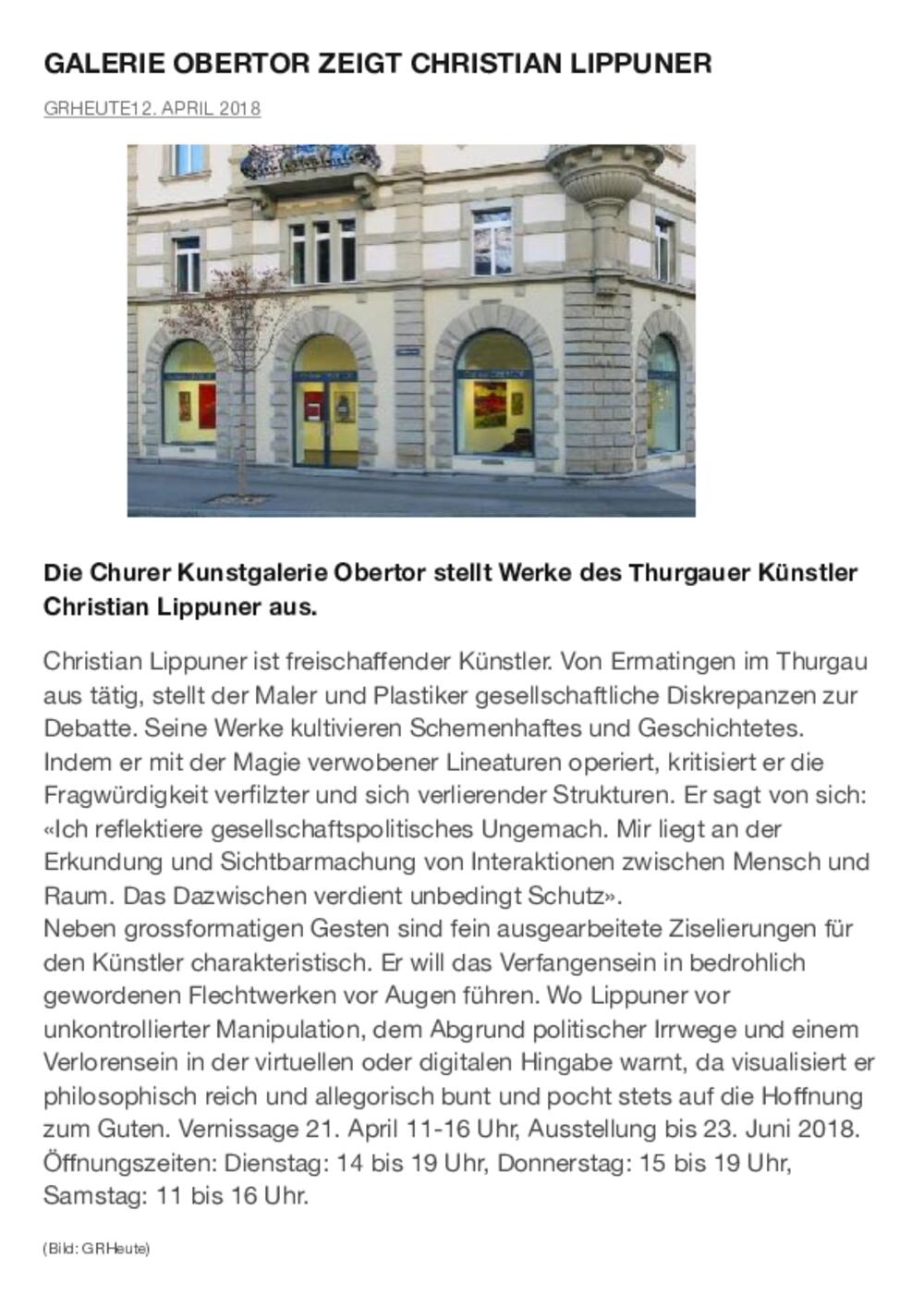 GRHEUTE Galerie OBERTOR zeigt Christian Lippuner